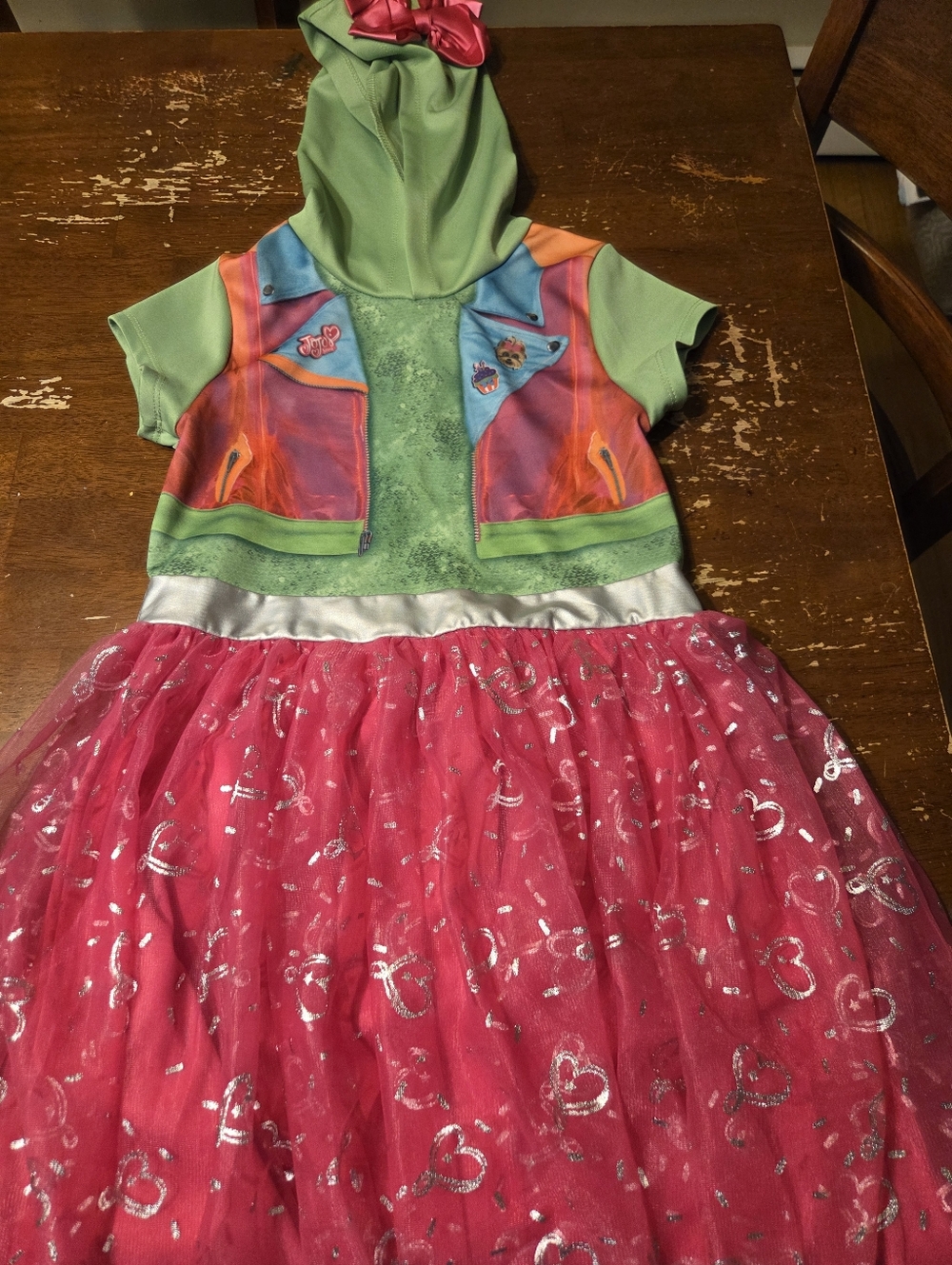 Jojo Siwa Green Hoodie Top with Pink Glitter Heart Tulle Skirt Kids Costume